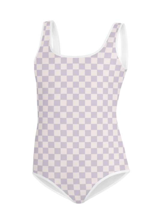 Kids Lavender Checker Swimsuit